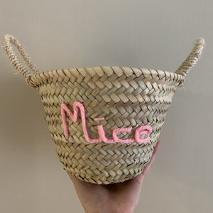 Embroidered 'Mice' Mini Basket | Light Pink