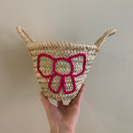 Embroidered 'Bow' Mini Basket | Fuchsia Pink