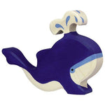 Blue Whale with Water Fountain Wooden Figure