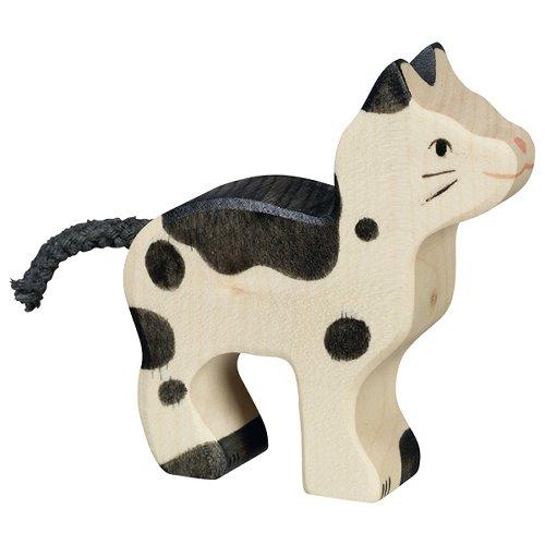 Small Black and White Cat Wooden Figure