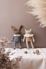 Bunny Knitted Soft Toy in Slate Jumpsuit
