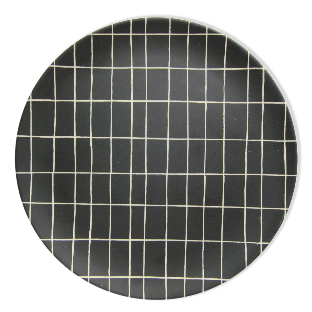 Black Grid Bamboo Plate