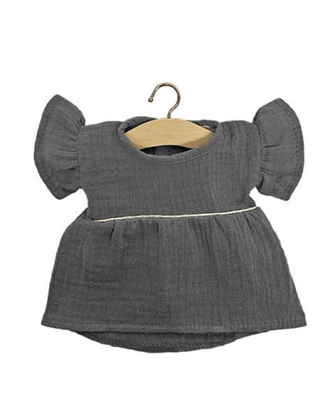 Daisy Double Gauze Cotton Dress with Piping | Charcoal Grey for Minikane x Gordis Dolls