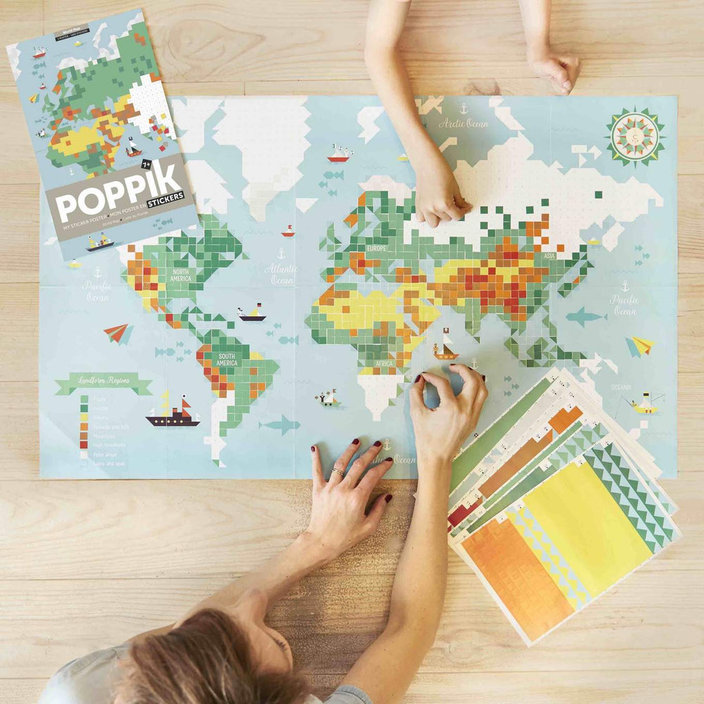 Giant Activity Sticker Poster - World Map with 1600 Repositionable Stickers by Poppik