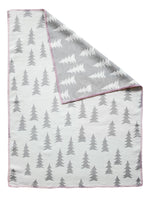 Fine Little Day Gran Woven Child Blanket | Grey/White with Pink Trim