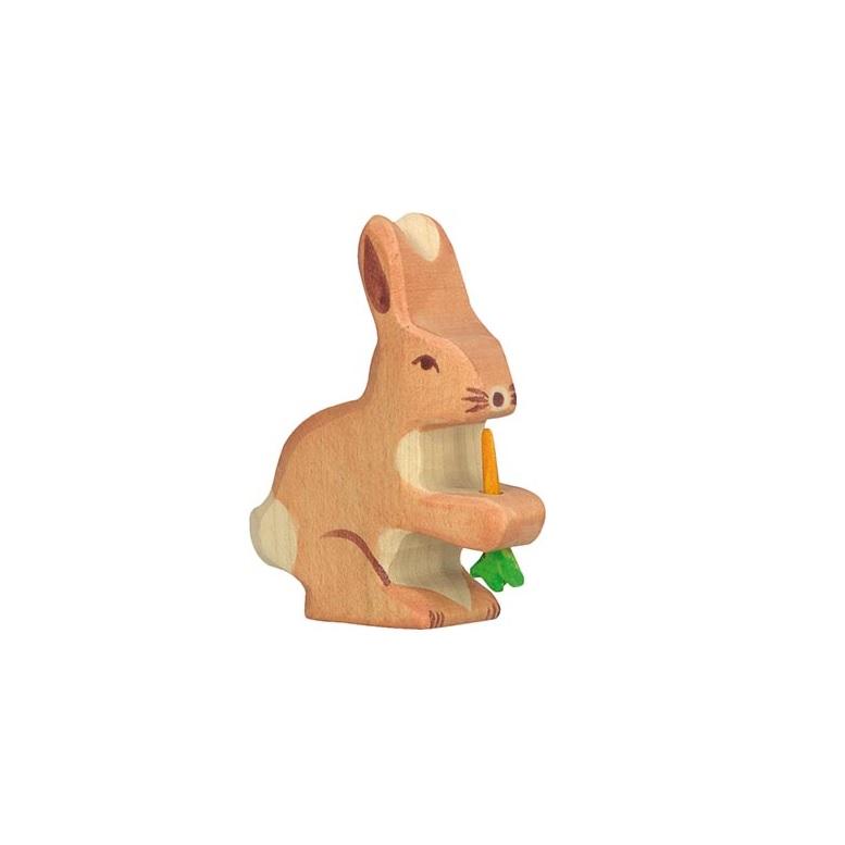 Hare with Carrot Wooden Figure