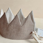 MIKANU Linen Crown | Fudge Check and Cream