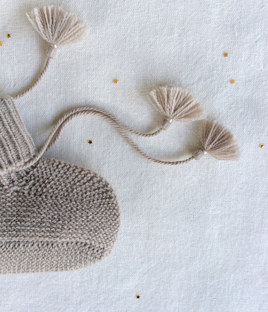 Knitted Booties with Embroidered Pouch - Taupe