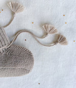Knitted Booties with Embroidered Pouch - Taupe