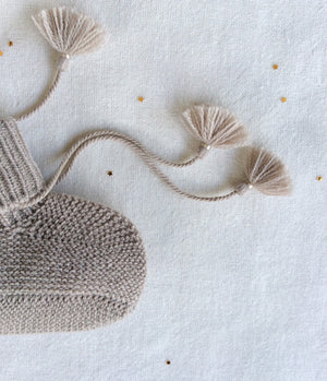 
                
                    Load image into Gallery viewer, Knitted Booties with Embroidered Pouch - Taupe
                
            