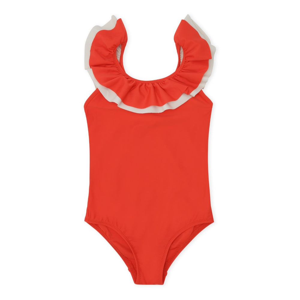 
                
                    Load image into Gallery viewer, Moule Frill Swimsuit with UPV 50+ | Fiery Red
                
            