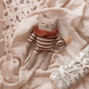 Kitten Knitted Toy in Sienna Striped Romper