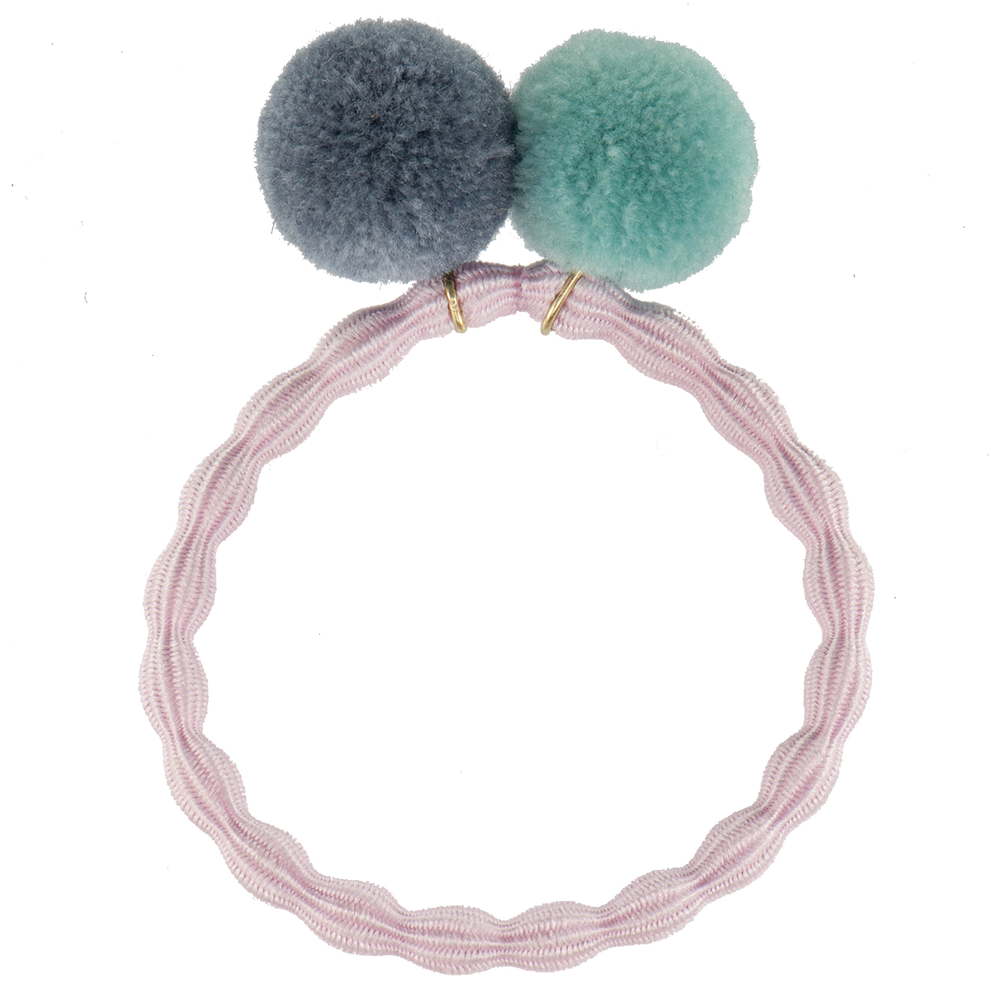
                
                    Load image into Gallery viewer, Kknekki Light Pink Hair Tie with Greyblue and Minty Green Pom Pom by Bon Dep
                
            