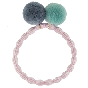 
                
                    Load image into Gallery viewer, Kknekki Light Pink Hair Tie with Greyblue and Minty Green Pom Pom by Bon Dep
                
            