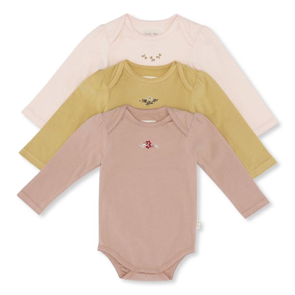 CUE 3 Pack Embroidery Bodysuit | Rosy, Roebuck & Mustard