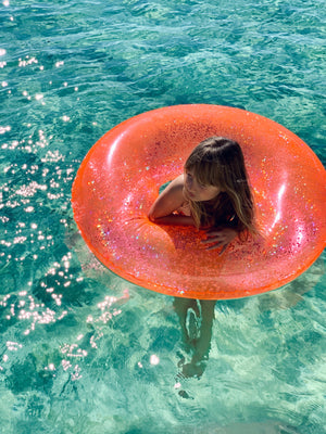 Pool Ring | Neon Coral Glitter