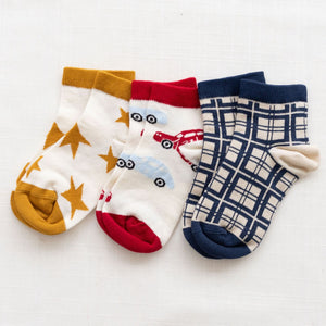 
                
                    Load image into Gallery viewer, Printed Short Socks | French Plaid Navy
                
            