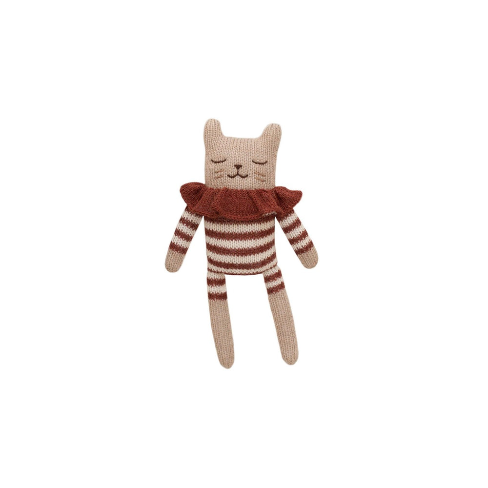 Kitten Knitted Toy in Sienna Striped Romper by Main Sauvage