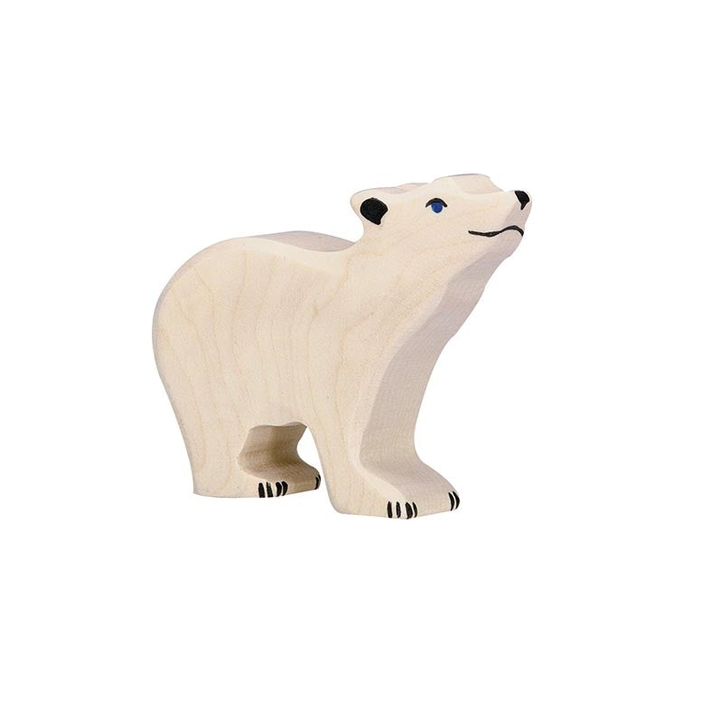 Small Head Raised Polar Bear Wooden Figure
