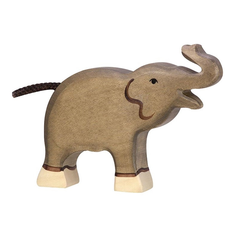 Small Trunk Raised Elephant Wooden Figure