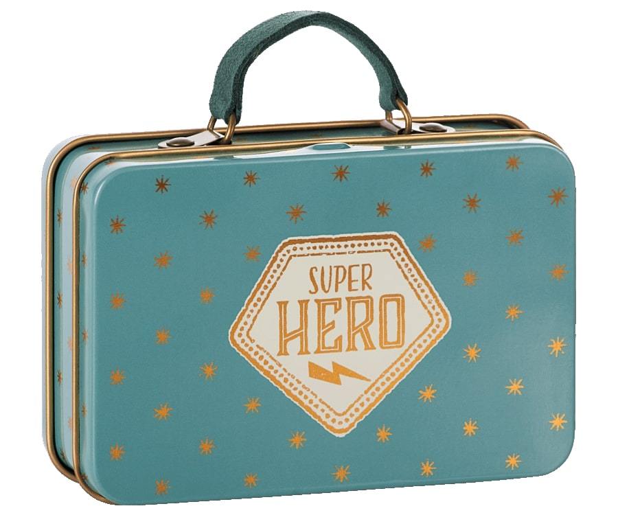 
                
                    Load image into Gallery viewer, Super Hero Metal Suitcase - Blue &amp;amp; Gold stars
                
            