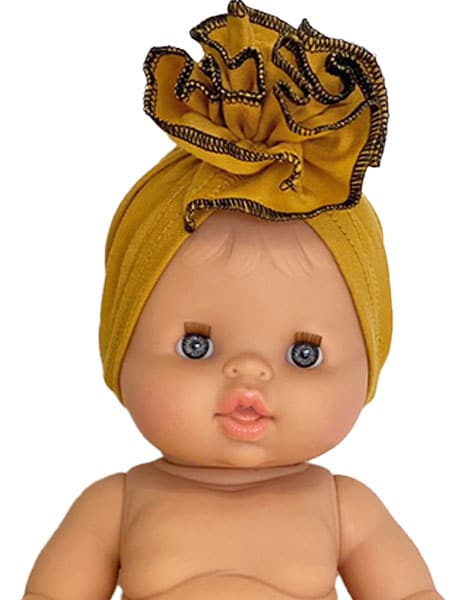 
                
                    Load image into Gallery viewer, Mustard Flower Jersey Turban for Gordis Dolls
                
            