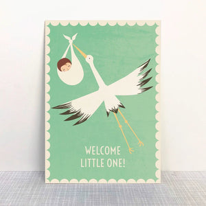 Welcome Little One New Born Postcard by MONIMARI | Vintage Green