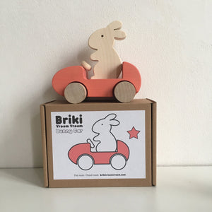 Wooden Bunny Push Toy Car in Coral by Briki Vroom Vroom