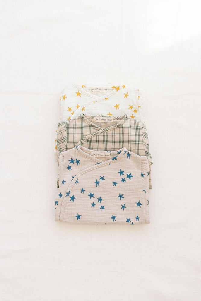 
                
                    Load image into Gallery viewer, Wrap Onesie | Goldenrod Shooting Stars
                
            