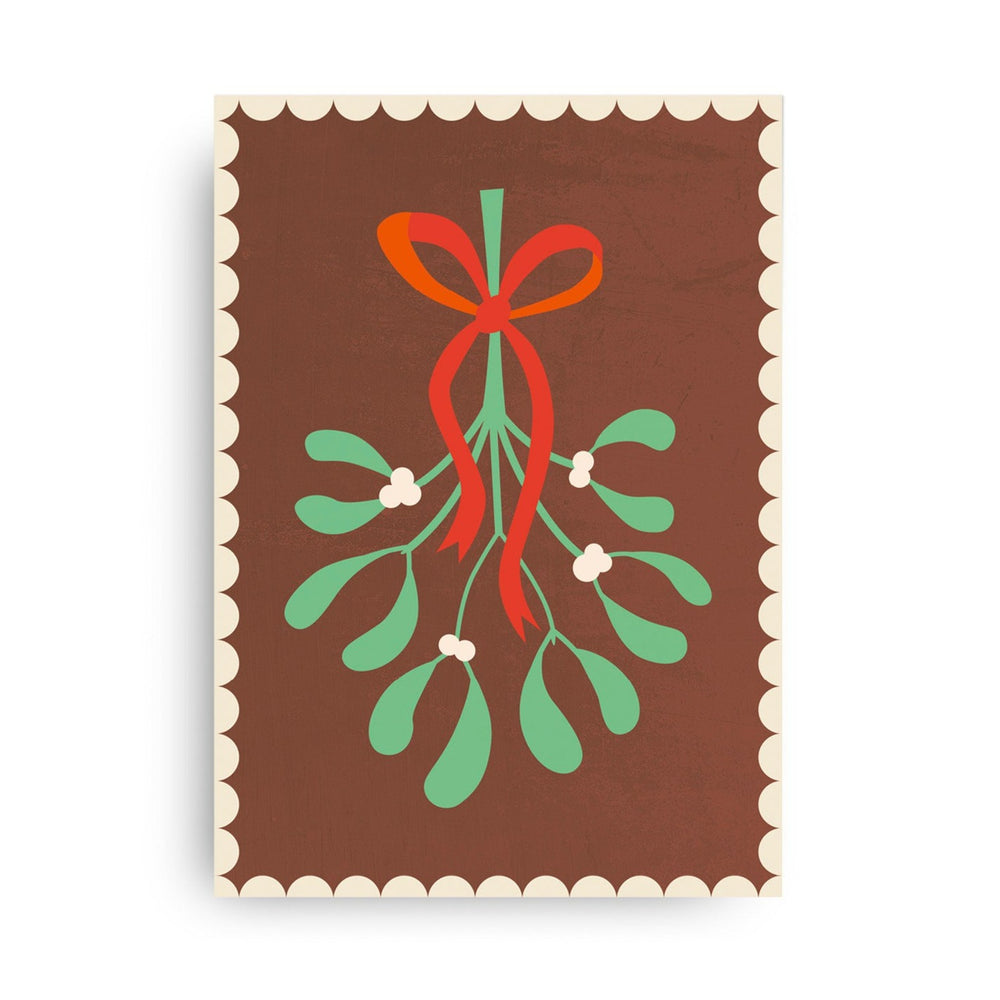 Christmas Mistletoe Postcard by MONIMARI | Brown